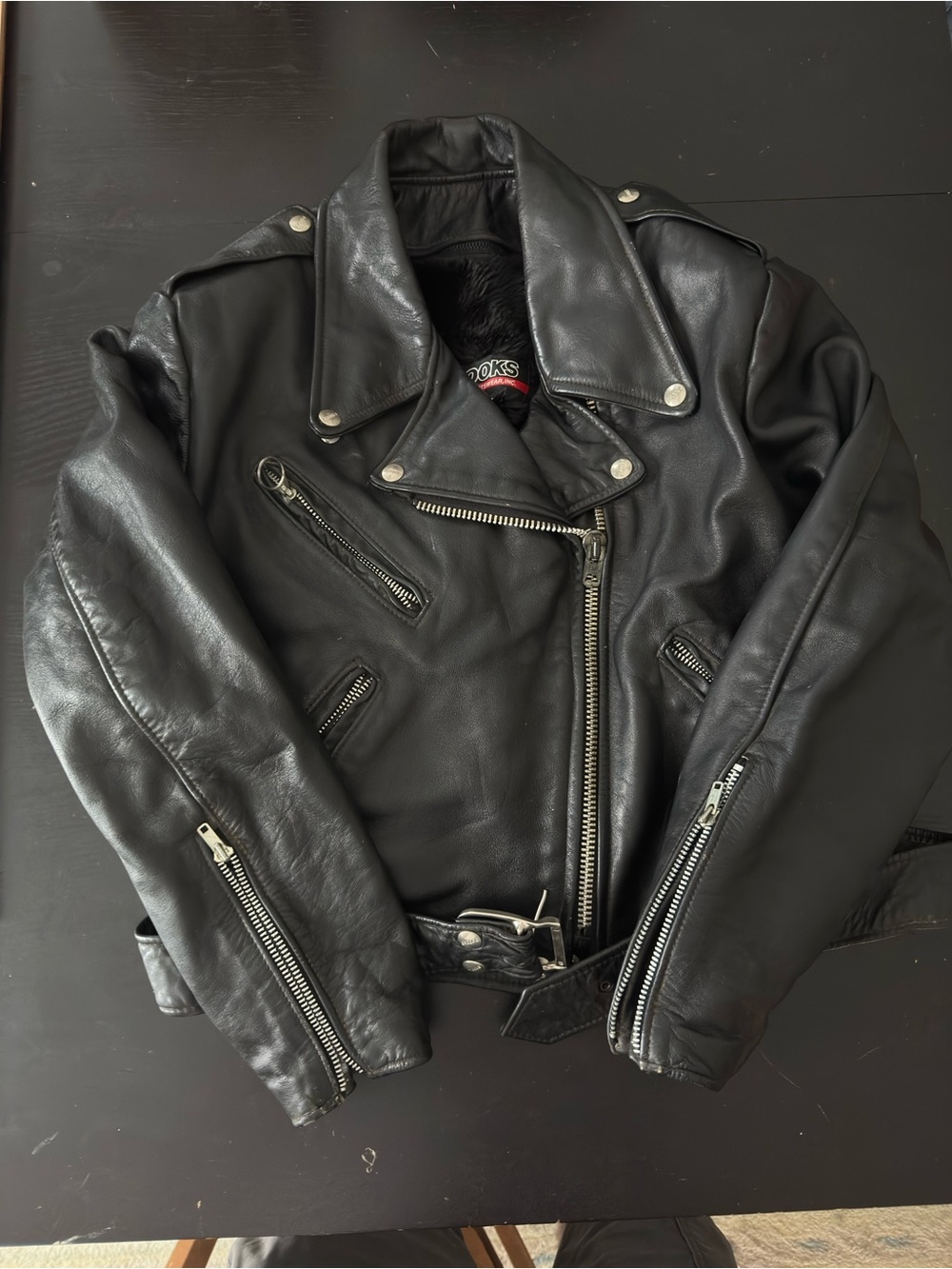 Brooks Black Leather Biker Jacket -women sz 40. Double riders, perfecto style.